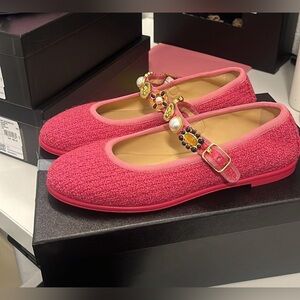 Chanel pink Mary Jane Tweed ballet flats